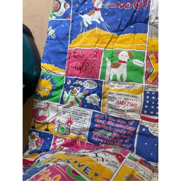 Astro Bears kids comforter Vtg Little Bear Astronauts Space Puppy USA Flags Twin - Picture 6 of 16